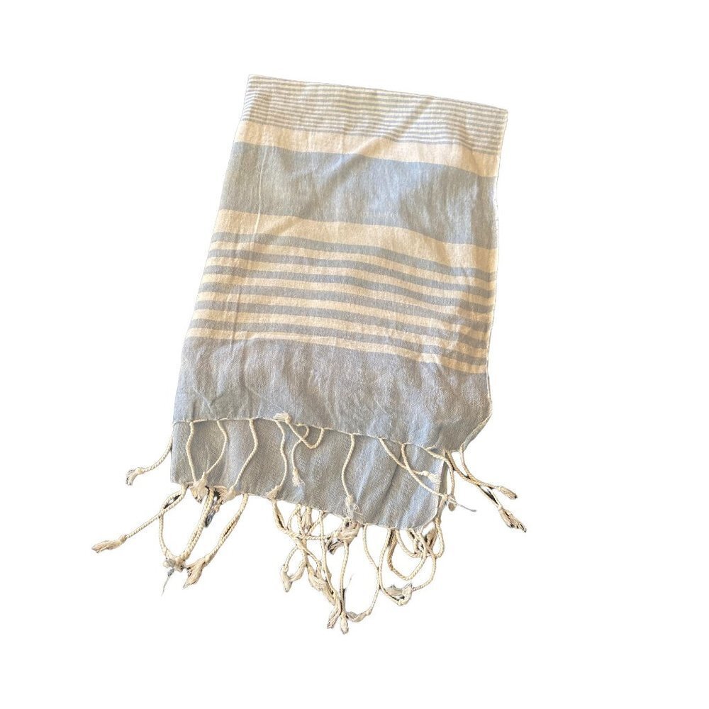 Blue White Striped ‎ Fringed Scarf Wrap One Size